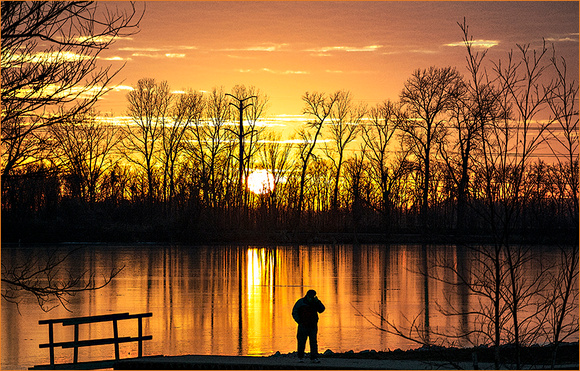 Winter Sunset Over Creve Coeur Lake at ST Louis, MO